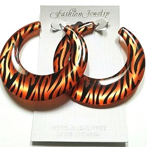 NWT Copper and Black Zebra Stripes Hoop Earrings